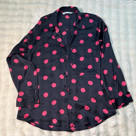 ZARA Black and Red Polka Dot Shirt - Picture 5 of 10